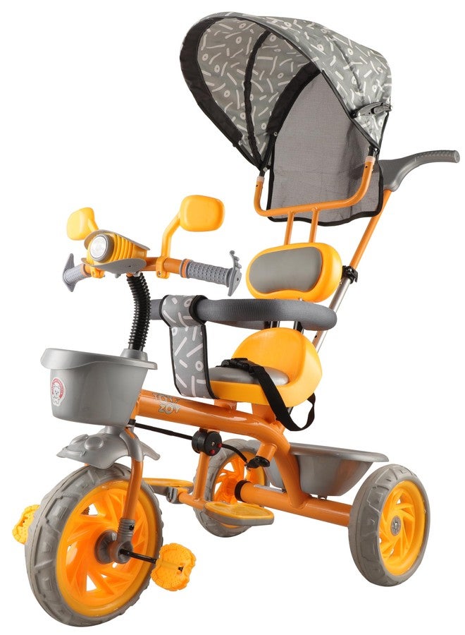 JoyRide Tiny Trekker Tricycle for Kids 1.5 to 5 Years with Reversible Seat,Parental Push Handle, Foldable Canopy Storage Baskets |Plug & Play Trikes for Girls Boys Citrine Yellow - Image 2